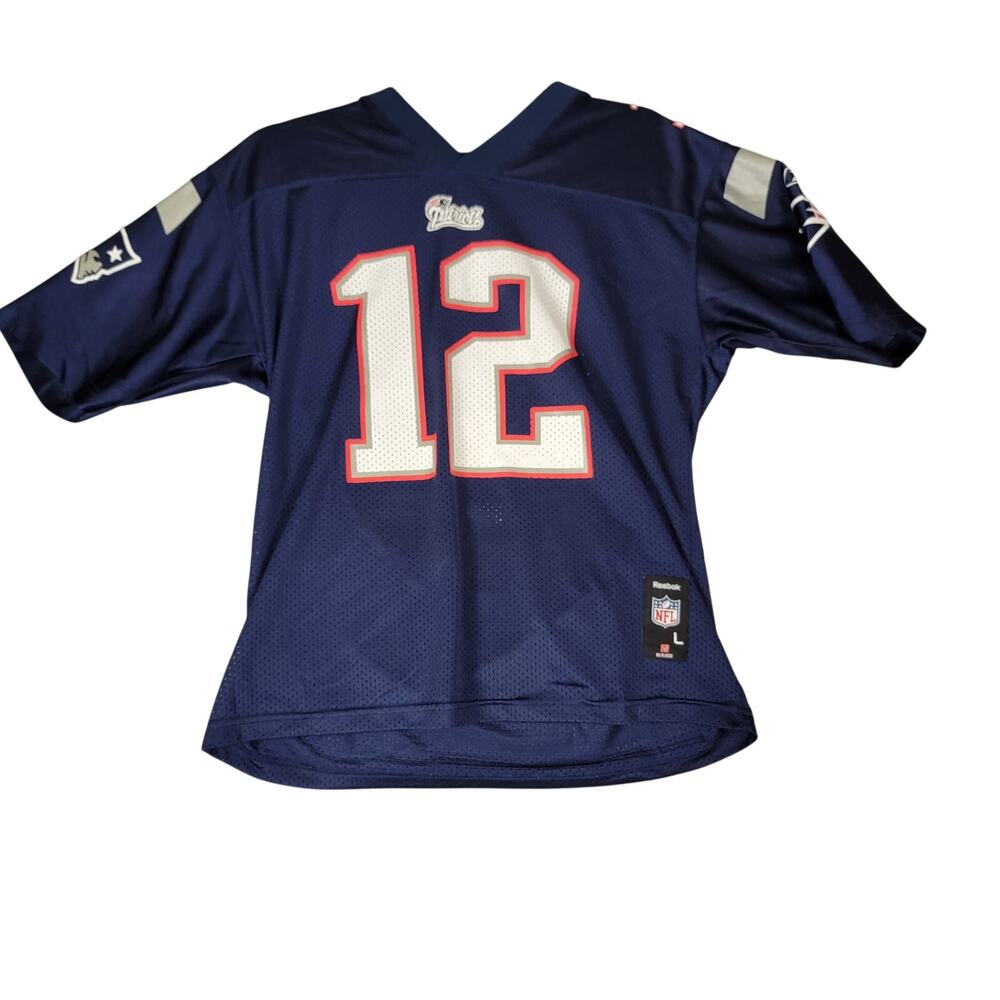 Reebok NFL Tom Brady #12 Patriots Throwback Jersey Youth L 14-16 Preowned